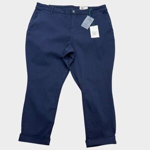 Cosmic Blue Love Cropped Pants Womens 20W Plus Blue Cuffed Twill Stretch Pockets